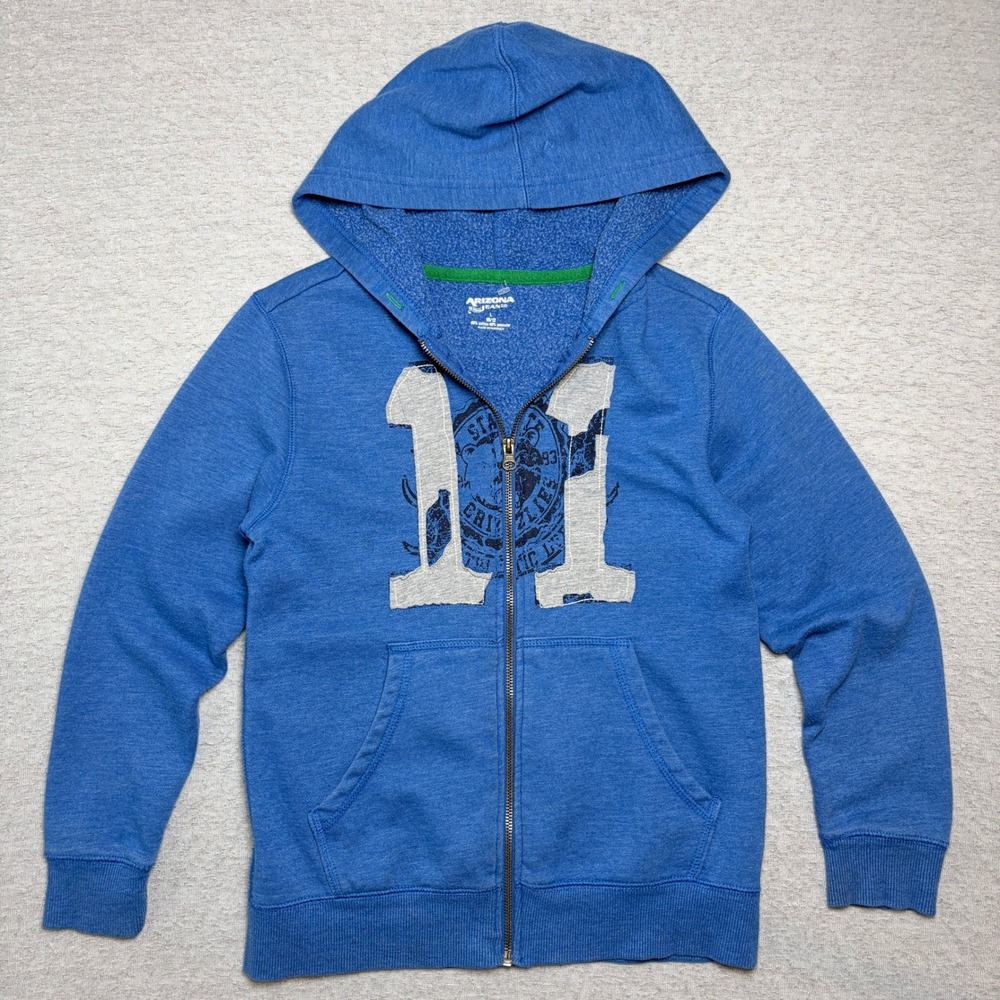 Arizona Jean Co Boys Hoodie Size L 10/12 Blue‎ Zip Up State Grizzlies Graphic 11